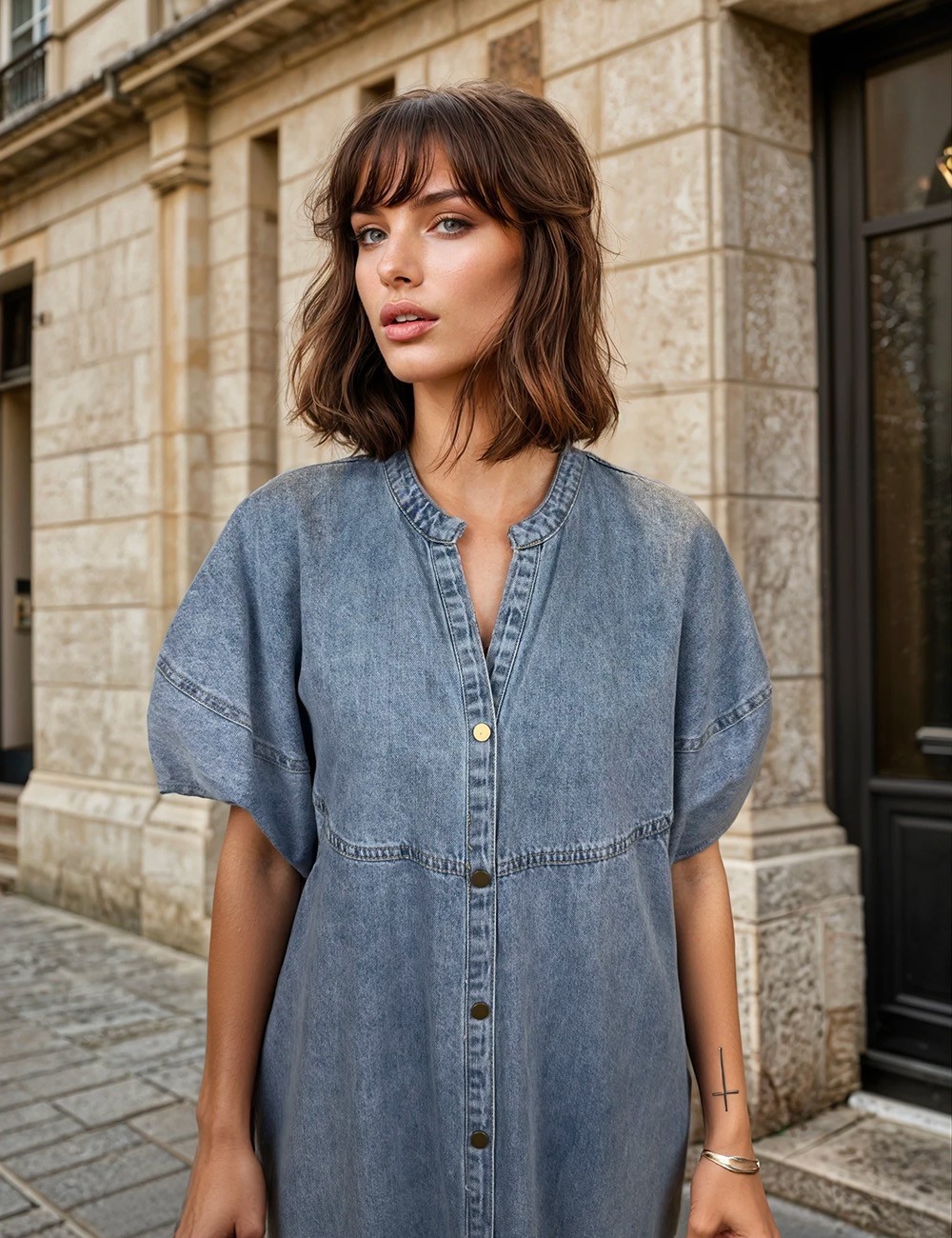 Robe longue en denim boutonnée