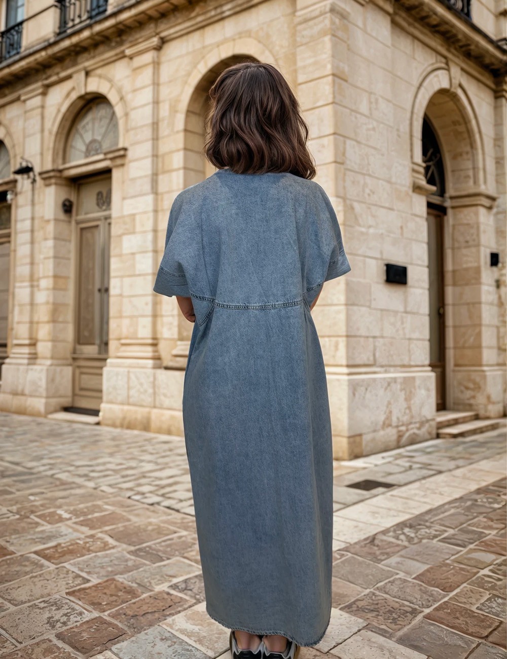 Robe longue en denim boutonnée