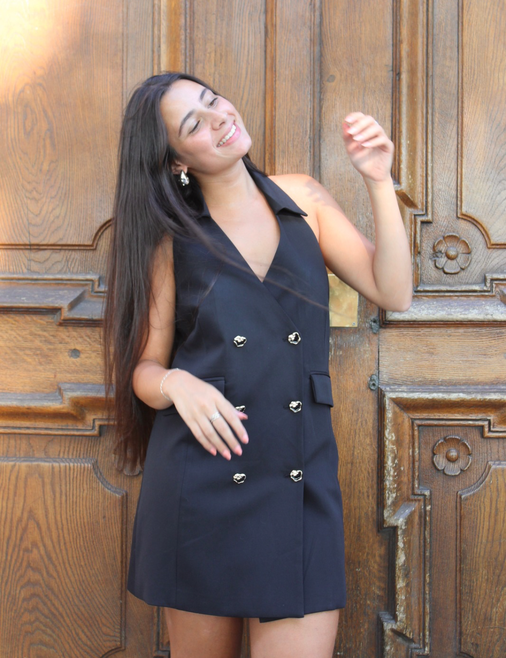 Robe blazer sans manches noire