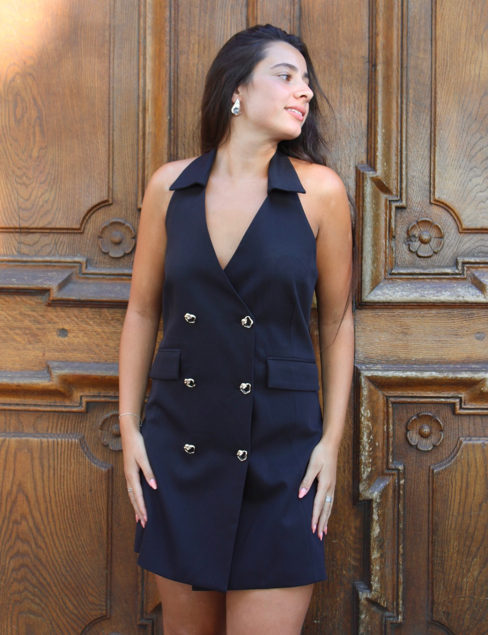 Robe blazer sans manches noire