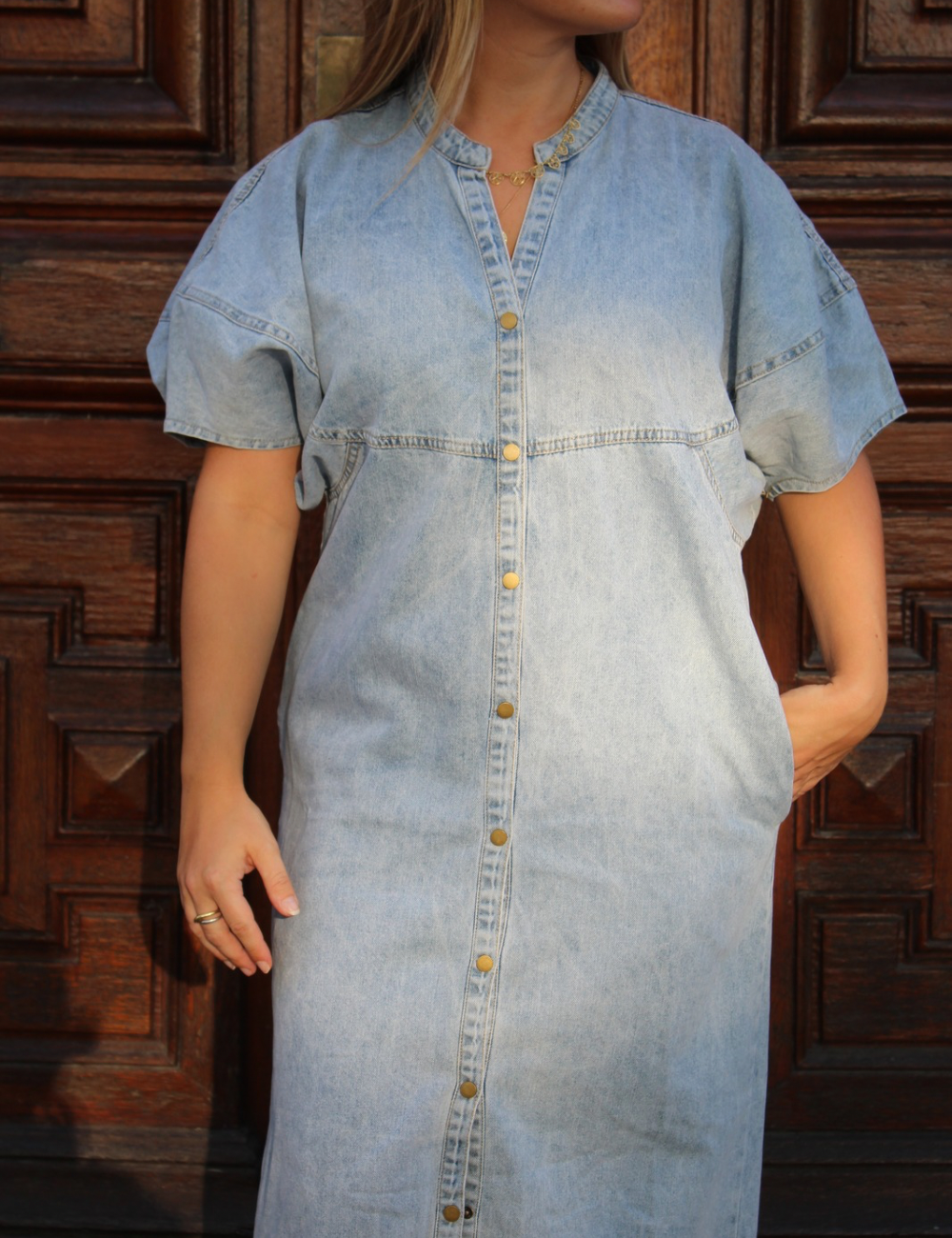 Robe longue en denim boutonnée