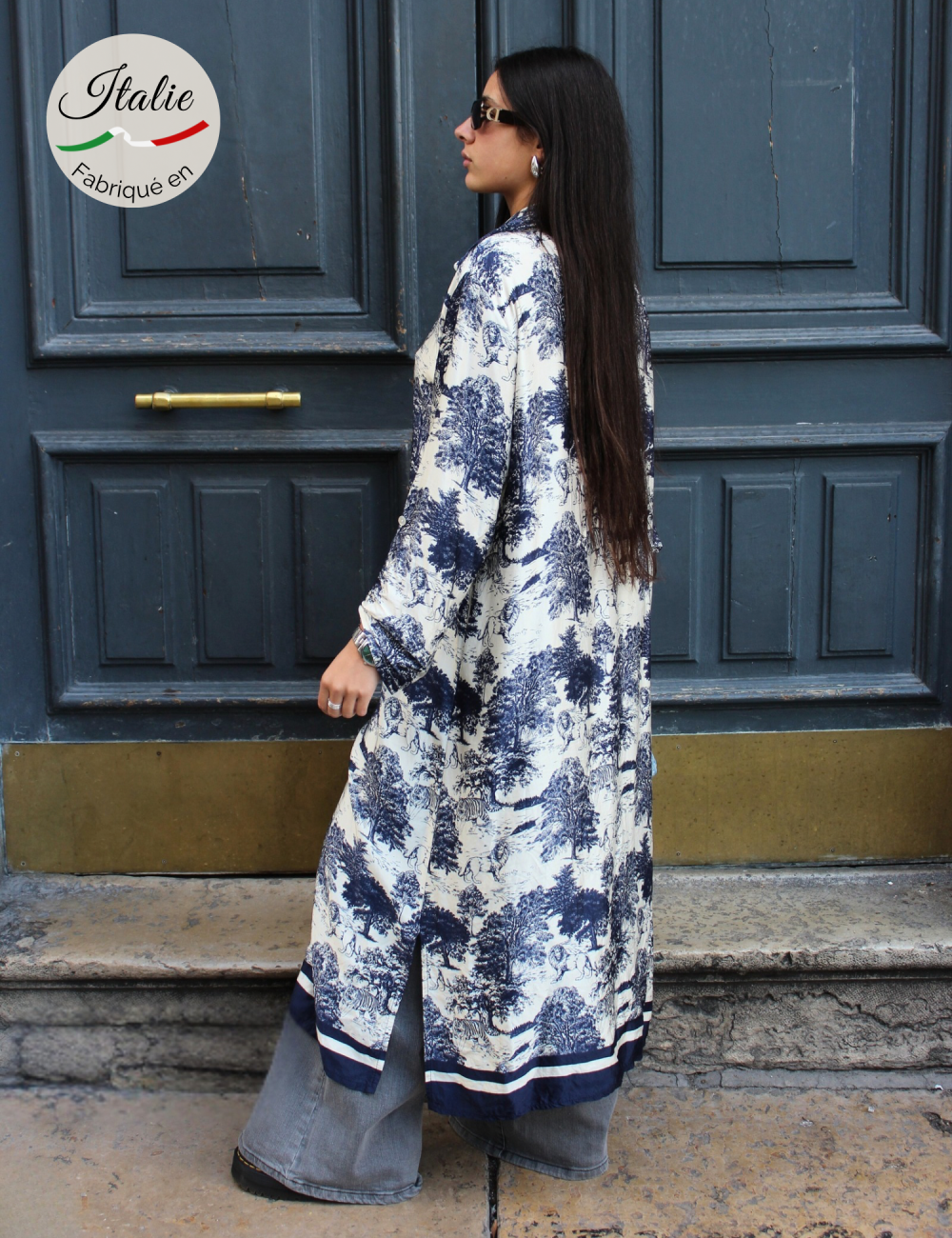 Robe chemise imprimée Toile de Jouy