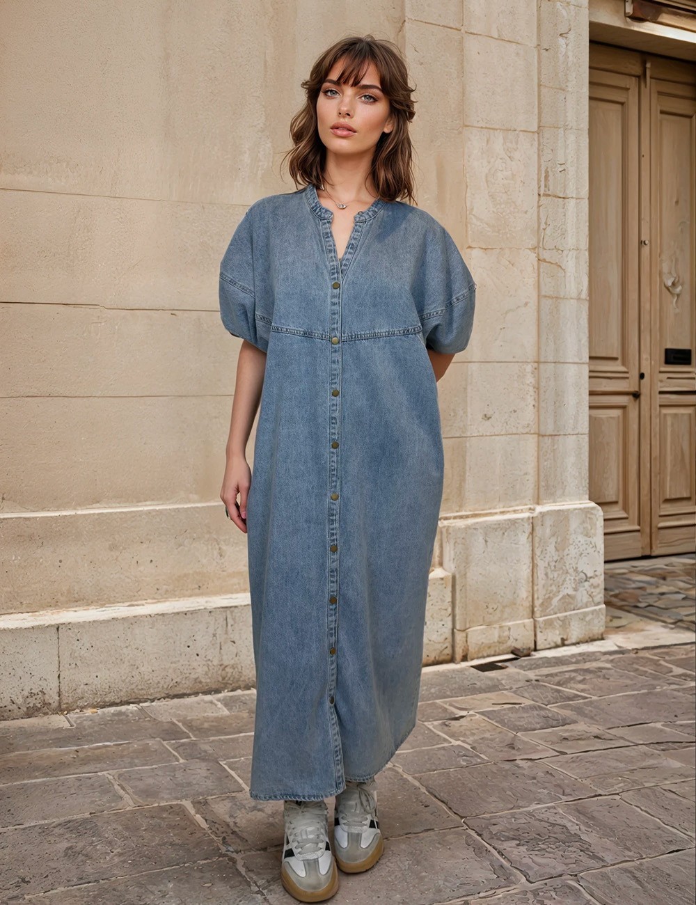 Robe longue en denim boutonnée