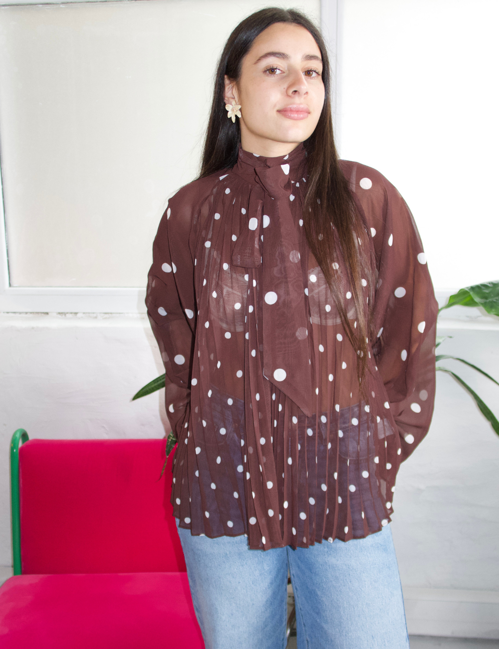 Brown polka dot blouse