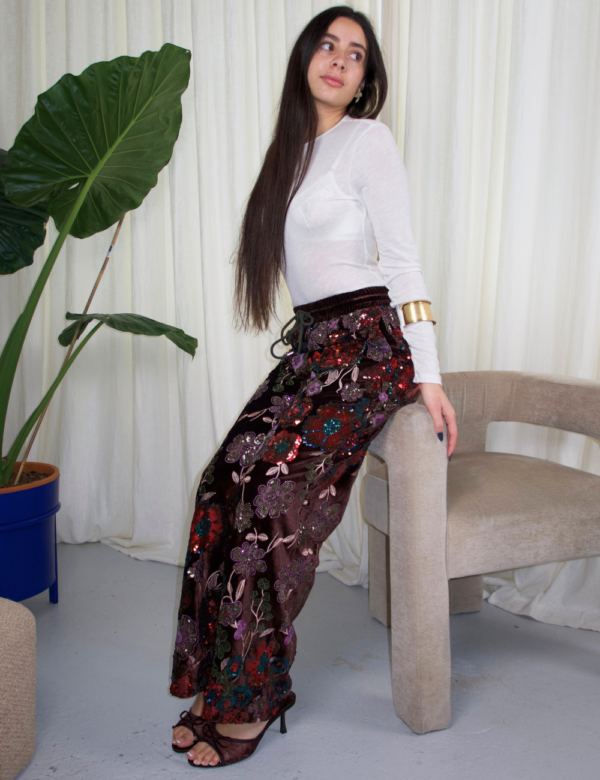 10 Pantalon Velours Sequins Marron - Pantalon Élégant Soirée