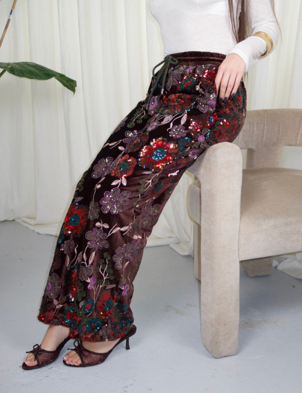 11 Pantalon Velours Sequins Marron - Pantalon Élégant Soirée