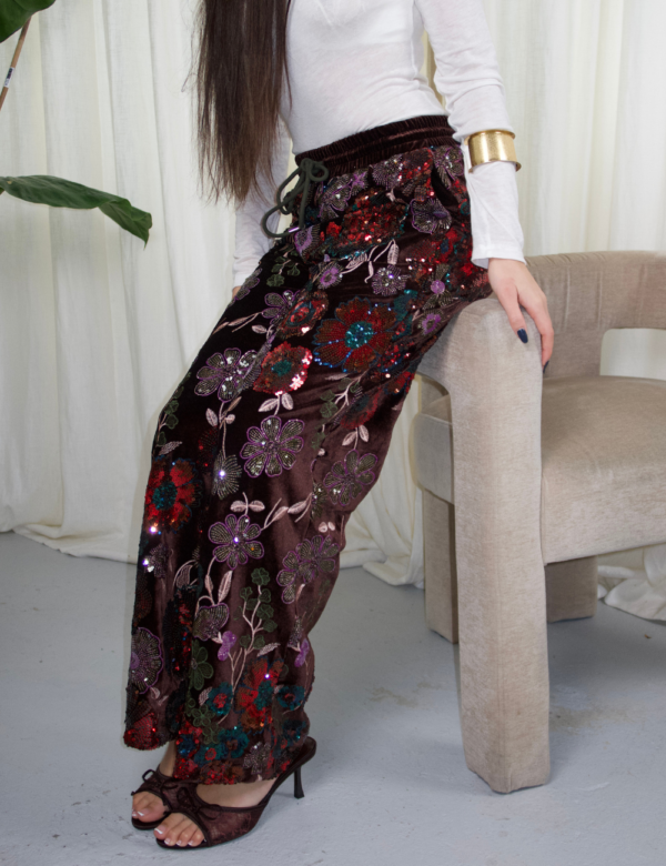 15 Pantalon Velours Sequins Marron - Pantalon Élégant Soirée