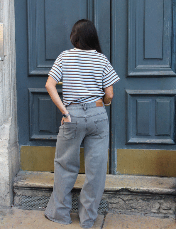 7 Vue de dos jean large gris taille haute