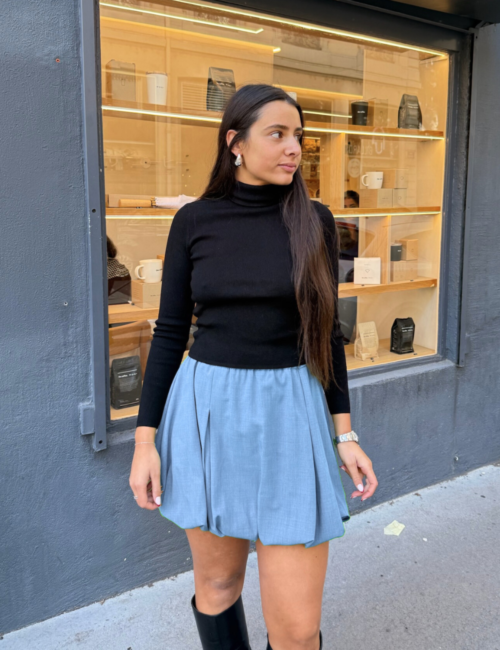 jupe courte plissée bouffante bleue