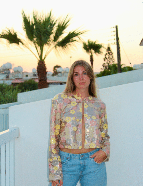 Veste courte sequins fleuris femme glamour Ambre