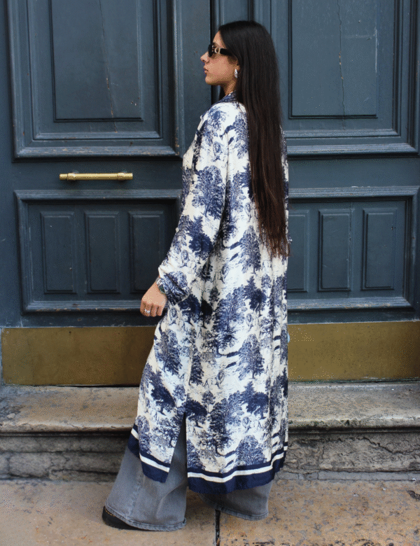 Dos robe chemise Toile de Jouy viscose soie fluide