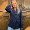 Blazer monogrammé bleu nuit femme premium Ambre