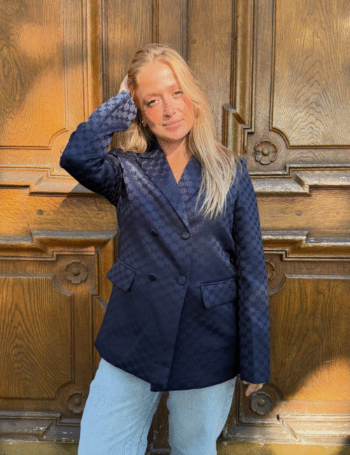Blazer monogrammé bleu nuit femme premium Ambre