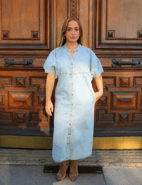 Visuel site - 126 Robe longue denim boutonnée femme vue complète Ambre Concept Store