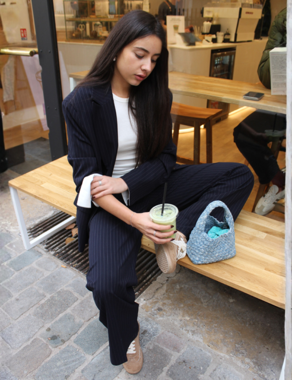 12 Pantalon Costume Marine Rayures Tennis - Pantalon Rayé Chic