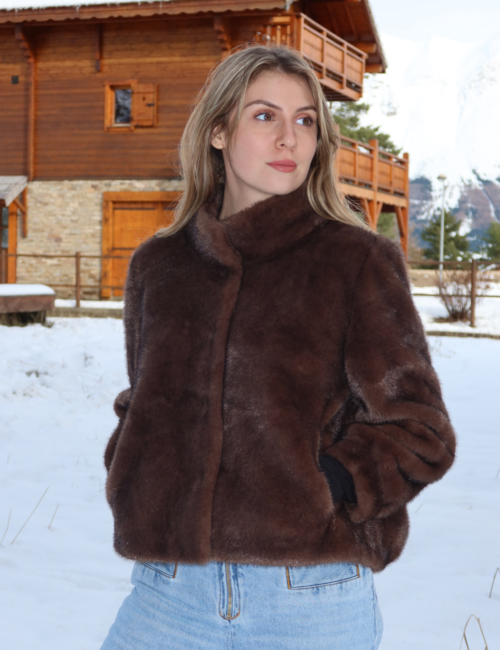 Veste fausse fourrure chocolat femme Made in Italy Ambre