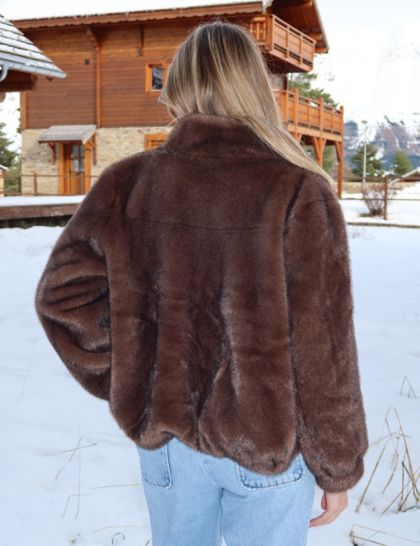 Veste Fausse Fourrure Chocolat - Manteau Court Made in Italy