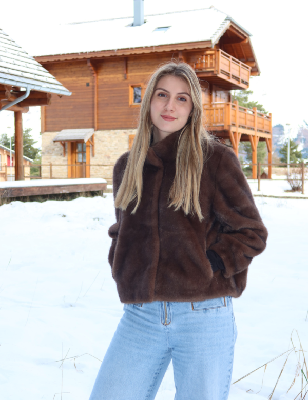 Veste Fausse Fourrure Chocolat - Manteau Court Made in Italy