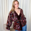 kimono ceinturé en velours marron avec sequins multicolores