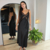 34 Robe longue noire portée look gala élégant