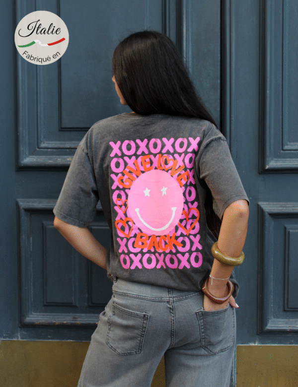 7 T-shirt gris délavé vintage XOXO femme Made in Italy Ambre