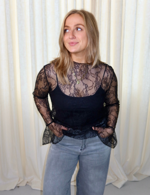 haut manches longues tout en dentelle détails poignet