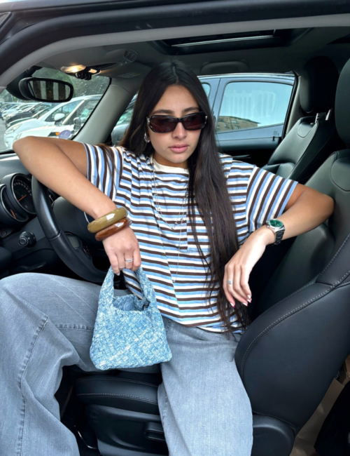 T-shirt rayé multicolore poche femme Made in Italy Ambre