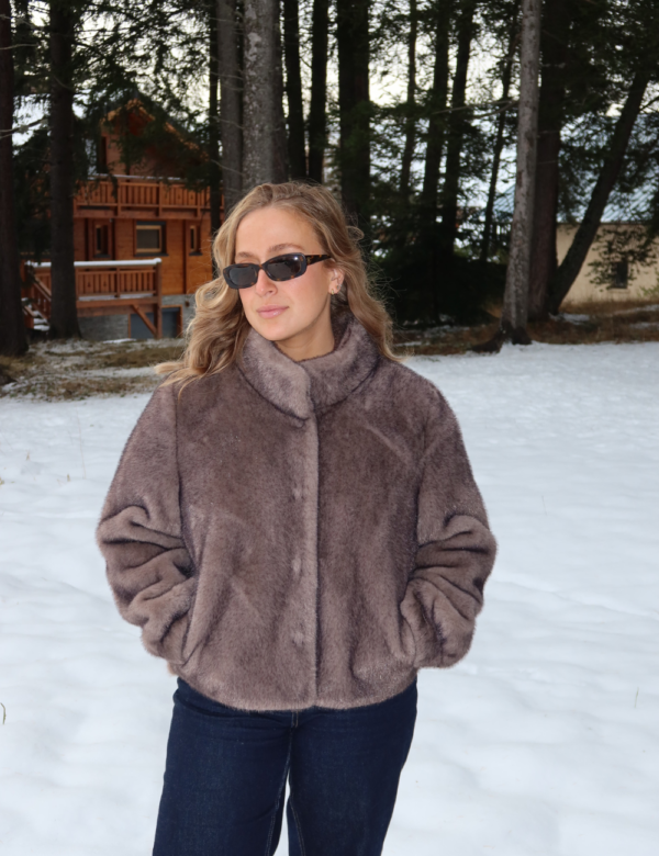 Veste fausse fourrure taupe - manteau court made in Italy