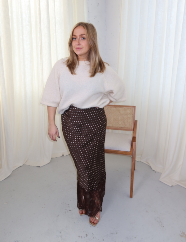 Jupe marron pois dentelle Made in Italy Ambre