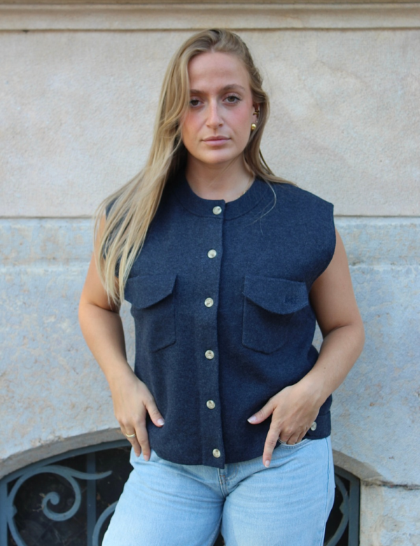 Gilet sans manches bleu femme Made in Italy Ambre Concept Store