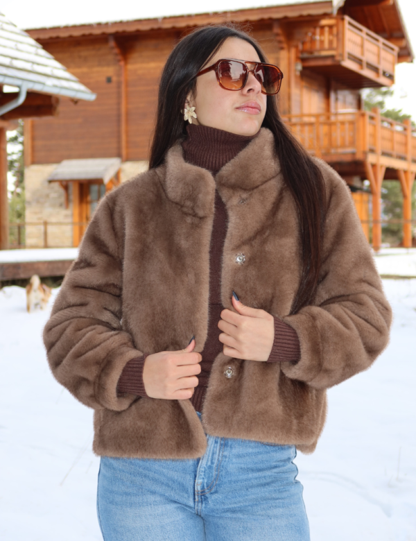 2 Veste Fausse Fourrure Camel Femme - Manteau Court Made in Italy