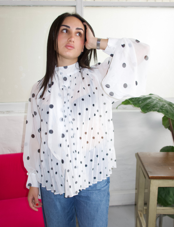Blouse blanche pois - chemisier élégant motif intemporel