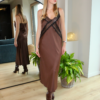 Robe longue marron dentelle bohème femme Made in Italy Ambre