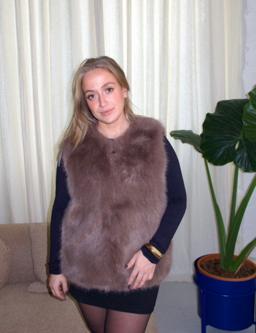 Gilet fourrure taupe sans manches femme Ambre