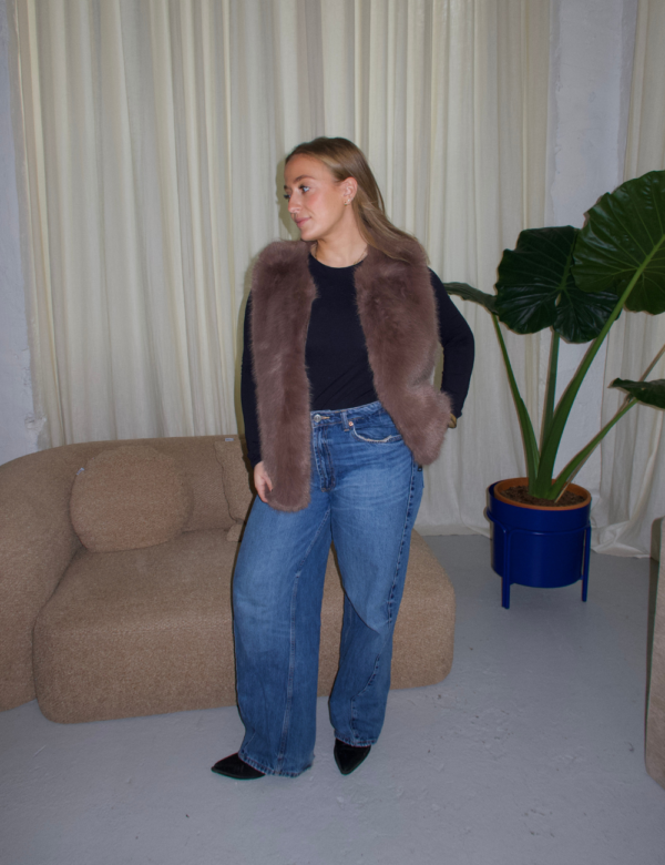 25 Gilet fourrure taupe stylisé tenue hiver