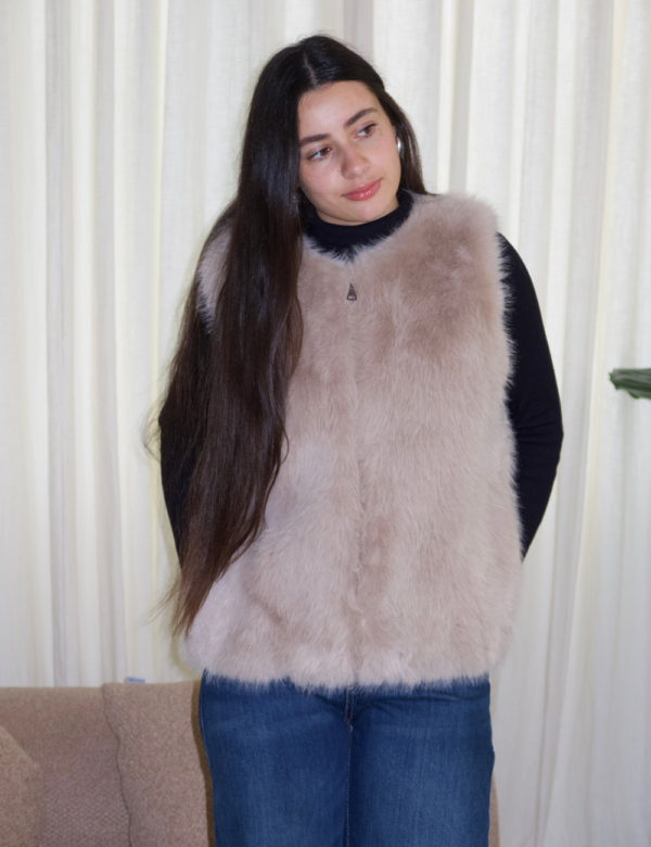 Gilet fourrure beige sans manches femme Ambre
