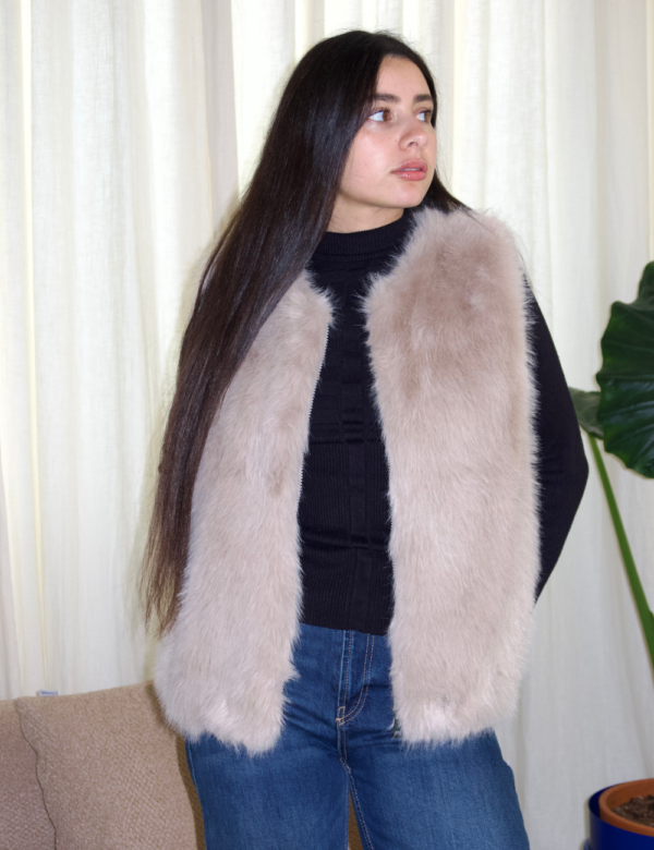 Gilet fourrure beige sans manches femme Ambre