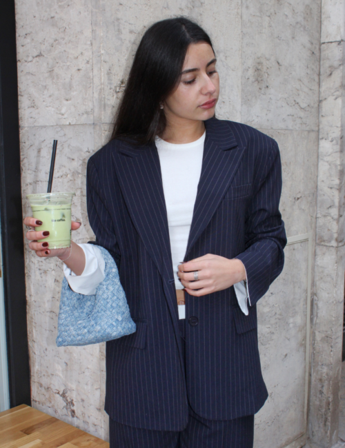 veste de costumes bleu marine à rayures tennis