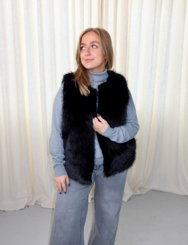 80 Gilet fourrure noire sans manches femme Ambre