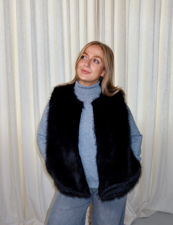 83 Gilet fourrure noire porté look chic