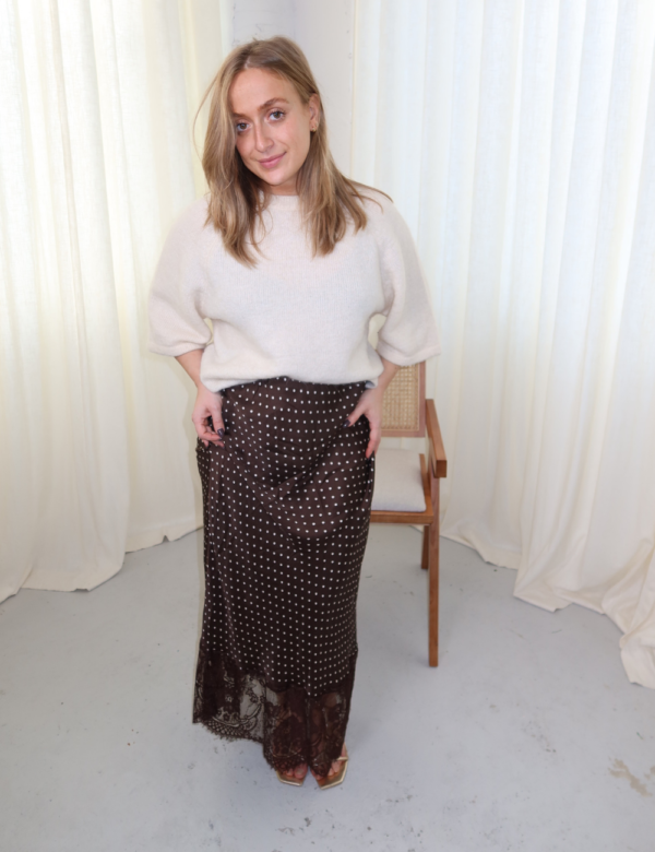 Jupe marron pois dentelle Made in Italy Ambre