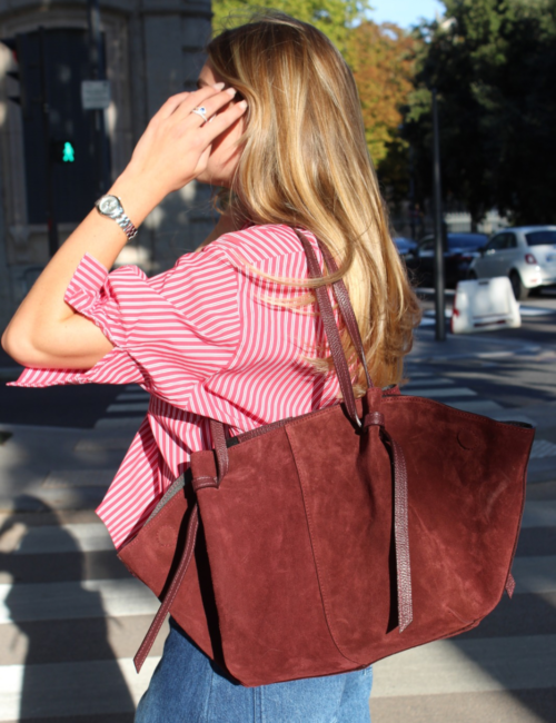 Cabas suède bordeaux femme Made in Italy Ambre Concept Store
